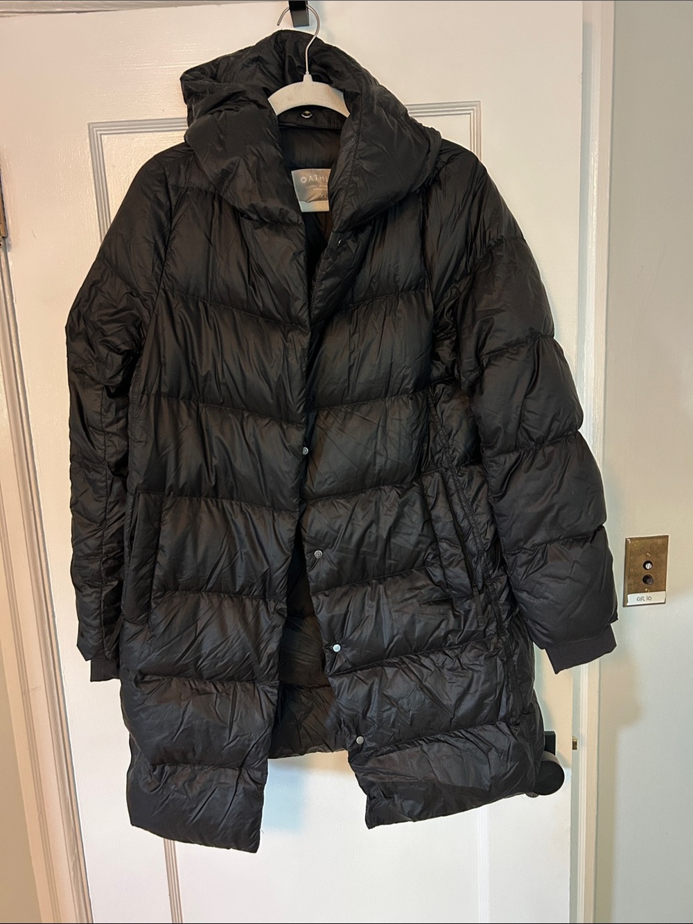 Athleta Black Quilted Hooded Puffer Coat